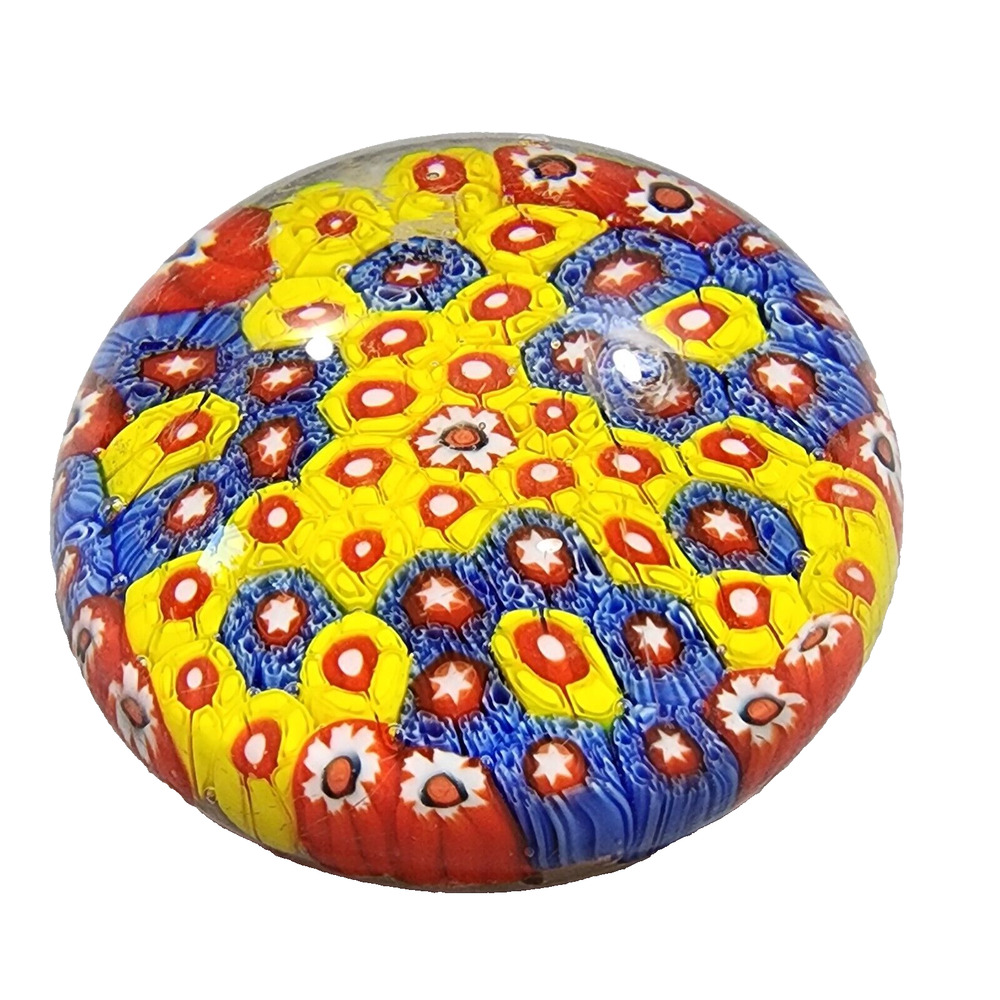 Vintage Millefiori Paperweight Hand Blown Floral Art Glass 10" Circumference